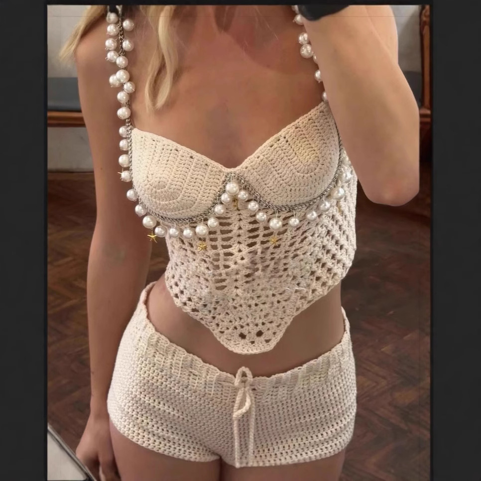 Sexy Beading Crochet Crop Vest - Crop Top Crochet 评论和价格