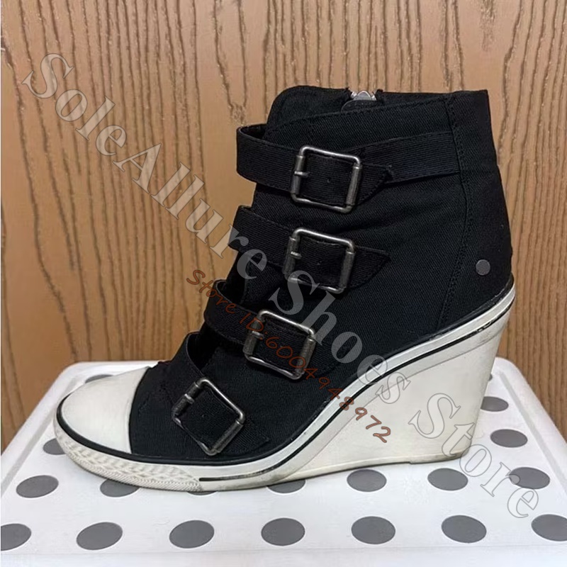 Grey Multi Buckle High Top Wed - Wedge Espadrille Women 评论和价格